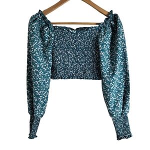 SHEIN Floral Smocked Crop Top - Teal